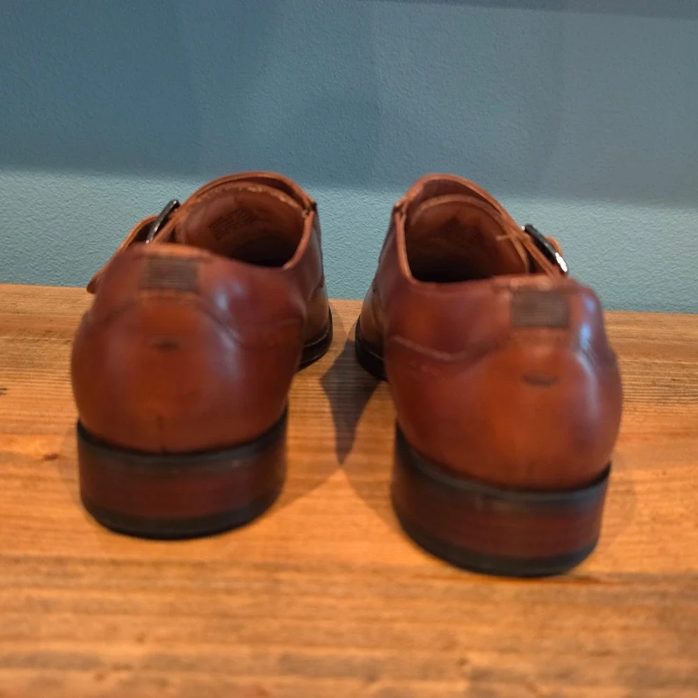 Florsheim Mens Monk Strap Dress Shoes Cognac Brown Leather 14293-221 Size 10